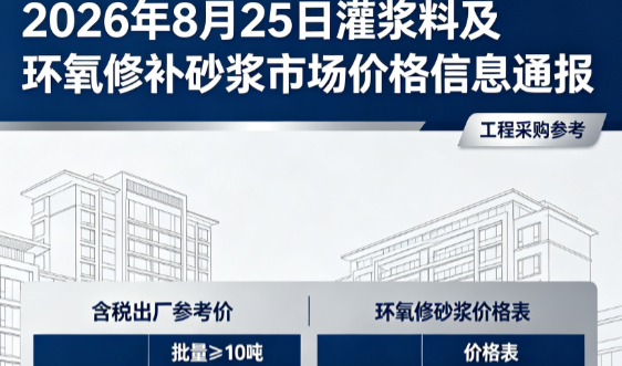 兴化2026年8月25日灌浆料及环氧修补砂浆市场价格信息通报